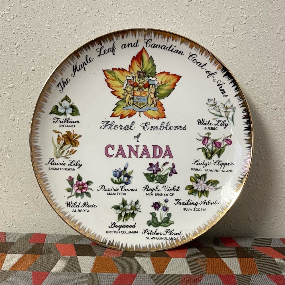 Vintage 60's Canada Floral Emblems Plate - ESD Japan -  8"